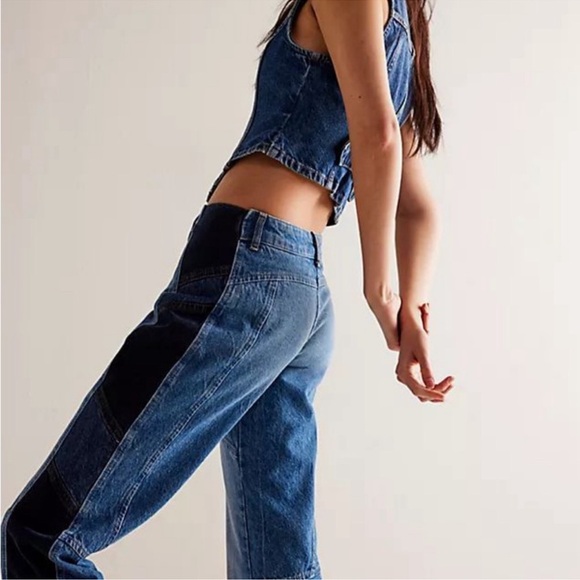 NWOT FREE PEOPLE Moonlit Moto Boot Leg Mid Rise Distressed Finish 31 - Picture 3 of 3